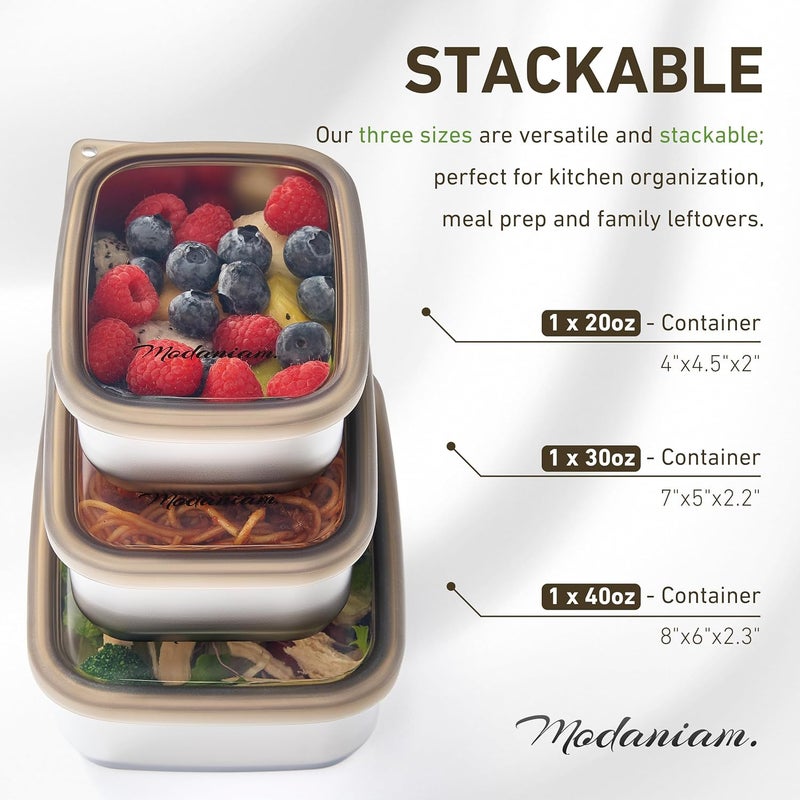 Modaniam Stainless Steel Lunch Box Adult| Meal Prep| Food Storage| Stainless Steel Lunch Containers with clear Silicone Lids| Leak Resistant|20,30, 40 OZ| Bento Box | Metal lunch Box |Lunchbox | Bentobox - Image 2